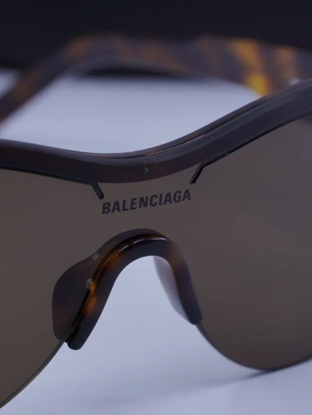Balenciaga BB0004S 007 Shield Sunglasses - Shiny Medium Havana / Brown